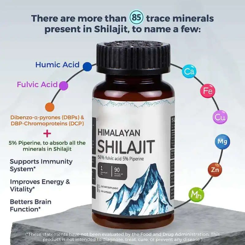 Shilajit Capsules Factory - Rich in Humic Acid 85 Minerals Male Strength