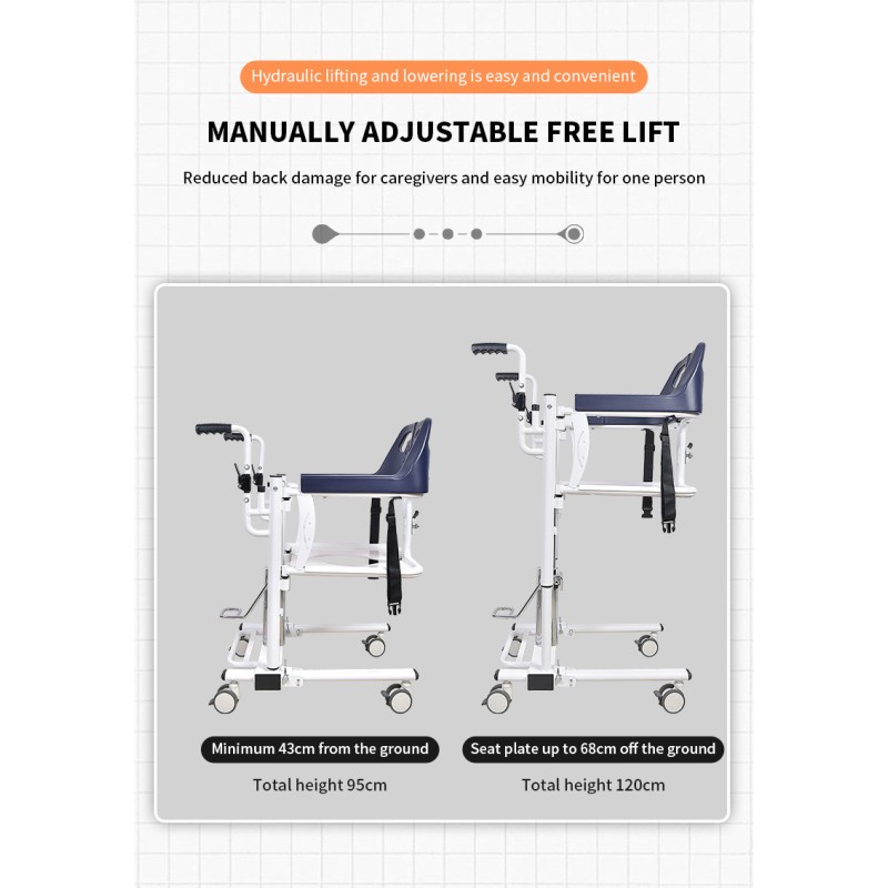 Patient Lift Supplier - Manual Folding Mobile Bathroom Transfer Wheelchair