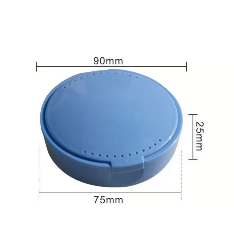 Denture Case Factory - Round Plastic Orthodontic Retainer Container with Mirror